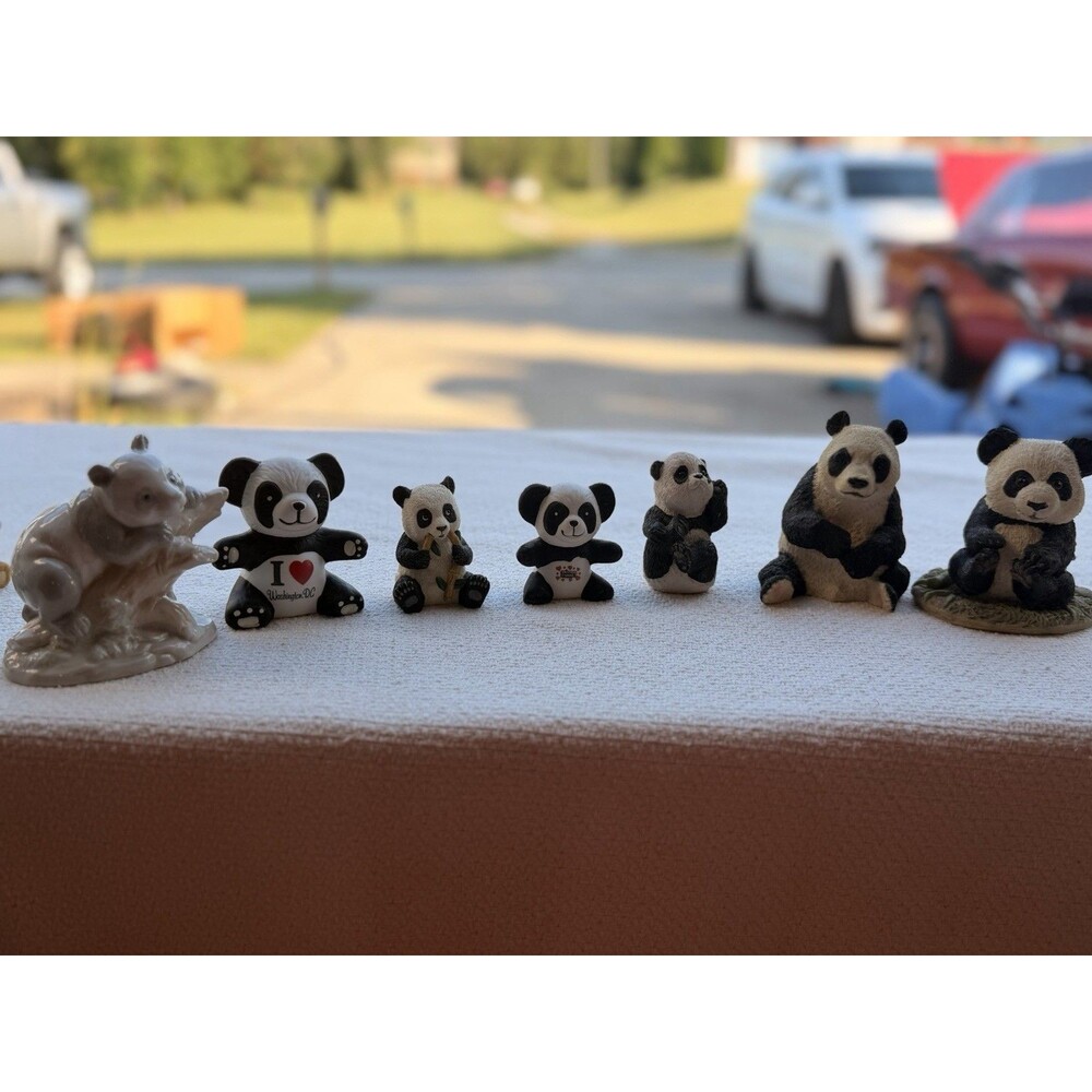 Vintage 90s Lot Of 8 Panda Figurines Porcelain/ Glass